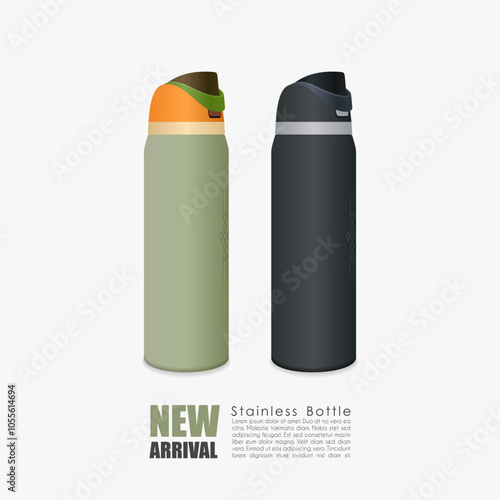 Insulated stainless steel water bottle with push button lid, suitable for travel and sports