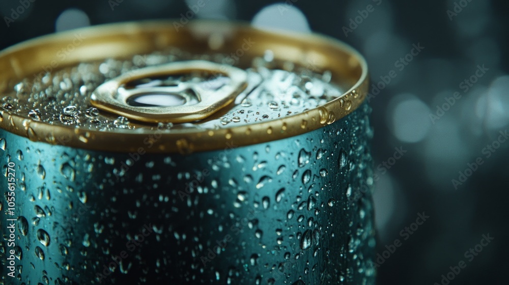 Artistic shot of a can adorned with water droplets, ready for product design mockups or marketing use. Artistic shot of a can adorned with water droplets, ready for product design mockups or marketing use.