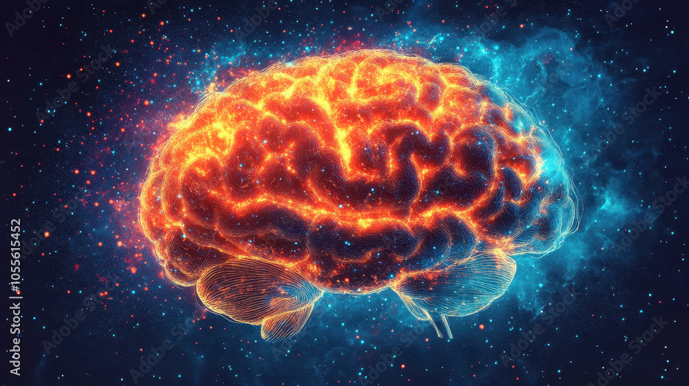 Futuristic abstract human brain with neural networks on cosmic background Futuristic abstract human brain with neural networks on cosmic background