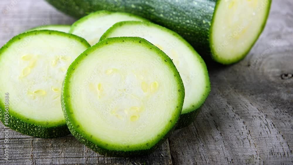 Zucchini sliced on the table Zucchini sliced on the table