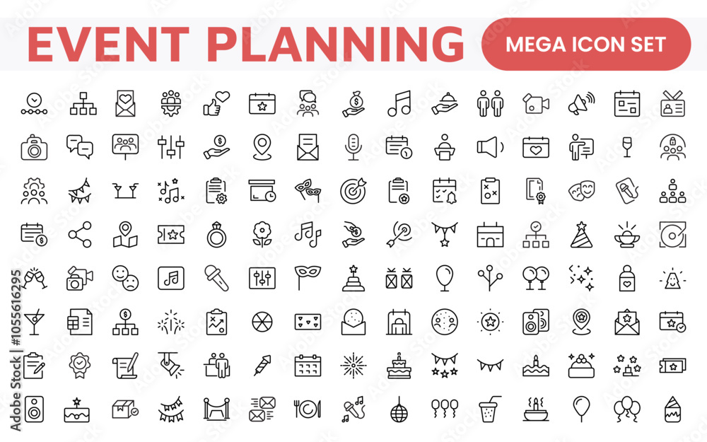 Event Planning Icon Set. Stylish and functional icons for organizers, perfect for scheduling, venue management, and event promotion, ideal for apps, websites, and marketing materials. Event Planning Icon Set. Stylish and functional icons for organizers, perfect for scheduling, venue management, and event promotion, ideal for apps, websites, and marketing materials.