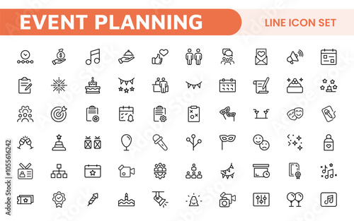 Event Planning Icon Set. Stylish and functional icons for organizers, perfect for scheduling, venue management, and event promotion, ideal for apps, websites, and marketing materials.