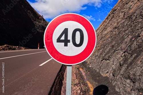 Maximum Speed Limit 40 km Road Sign photo