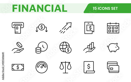 Personal Finance Icon Set. Sleek and intuitive icons for budgeting; saving; and investing; perfect for financial apps; tools; and websites to empower users in managing their money effectively.