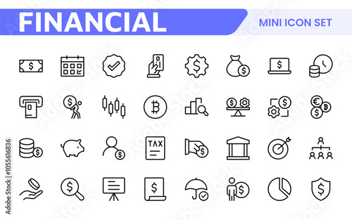 Personal Finance Icon Set. Sleek and intuitive icons for budgeting; saving; and investing; perfect for financial apps; tools; and websites to empower users in managing their money effectively.