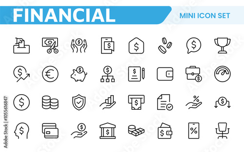 Personal Finance Icon Set. Sleek and intuitive icons for budgeting; saving; and investing; perfect for financial apps; tools; and websites to empower users in managing their money effectively.