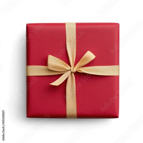 Red Gift Box with Gold Ribbon on White Background