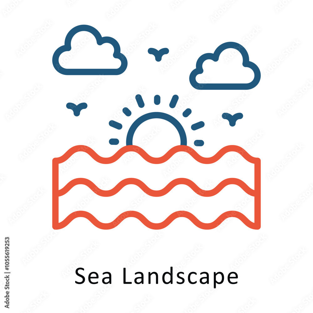 Sea Landscape Vector outline Two colour Design icon. Winter Travelling Symbol on White backgroud EPS 10 file Sea Landscape Vector outline Two colour Design icon. Winter Travelling Symbol on White backgroud EPS 10 file