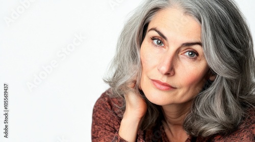 Wallpaper Mural Middle-aged woman with gray hair and gentle eyes, showing a thoughtful expression, isolated on white Torontodigital.ca