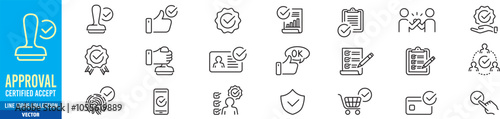 Approval icon set. Editable stroke. Vector illustration.