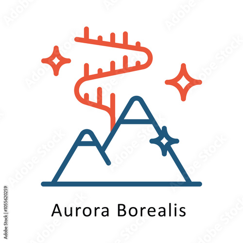 Aurora Borealis Vector outline Two colour Design icon. Winter Travelling Symbol on White backgroud EPS 10 file