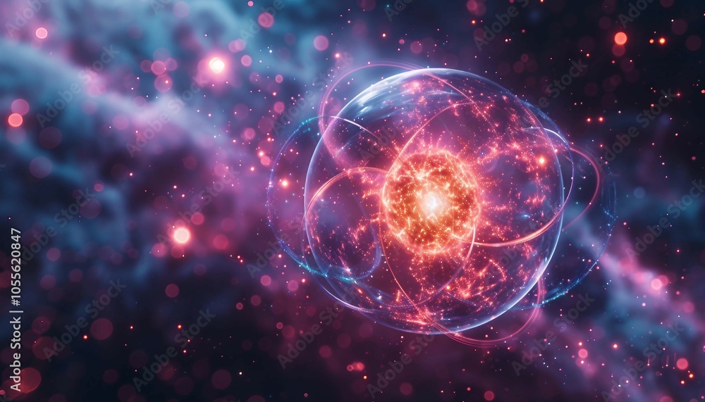 Hadron collider tech illustration. Science nuclear accelerator elementary particles. Hadron collider, Quantum scientific experiment collision atoms, electrons, Physical research matter, neutron Hadron collider tech illustration. Science nuclear accelerator elementary particles. Hadron collider, Quantum scientific experiment collision atoms, electrons, Physical research matter, neutron