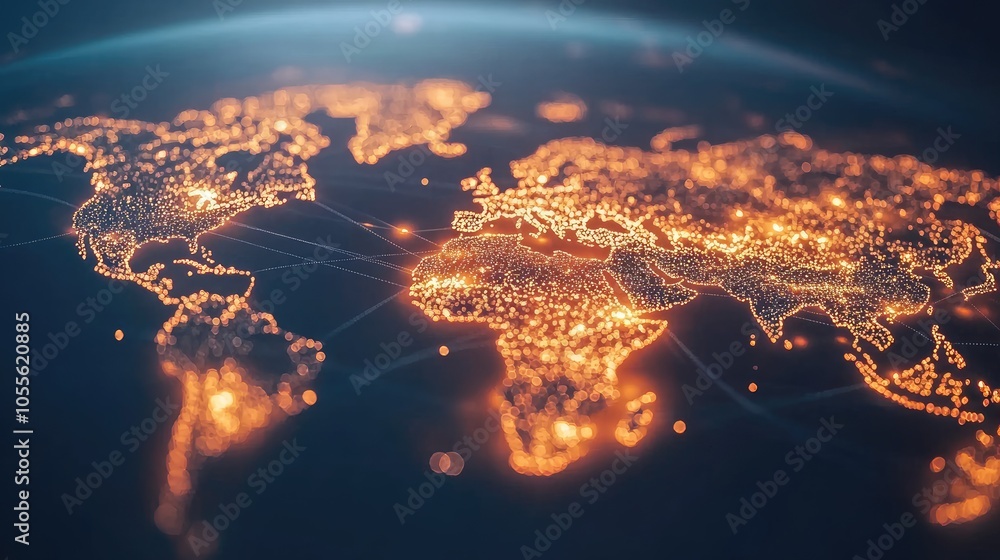 World map made of light trails, representing internet connectivity [global internet]
