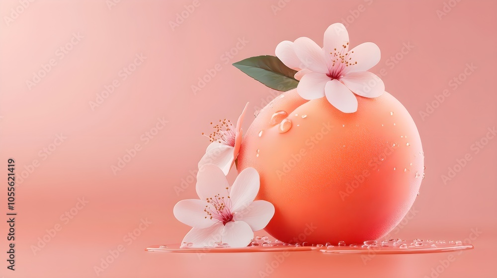 Blooming Peach with Water Droplets and Flowers Blooming Peach with Water Droplets and Flowers