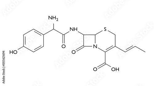 cefprozil molecule, structural chemical formula, ball-and-stick model, isolated image antibiotic photo