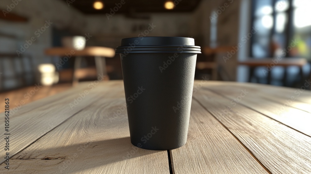 Coffee cup mockup standing upright on a wooden table, ready for custom branding previews. Coffee cup mockup standing upright on a wooden table, ready for custom branding previews.