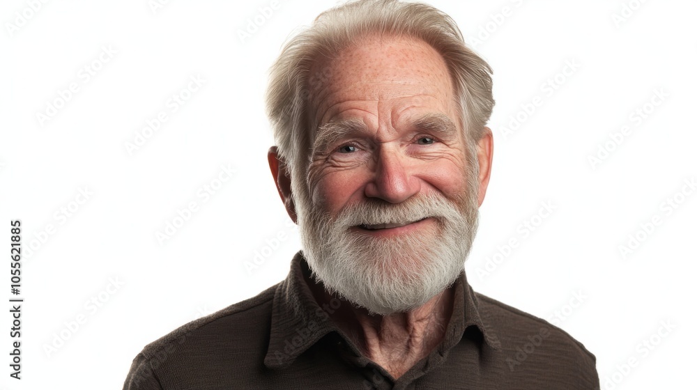 Older man with light beard, kind eyes, and gentle smile, showing warmth and friendliness, isolated on white Older man with light beard, kind eyes, and gentle smile, showing warmth and friendliness, isolated on white