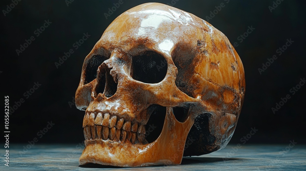 A skull is shown in a close up, with its mouth open and its eyes closed A skull is shown in a close up, with its mouth open and its eyes closed
