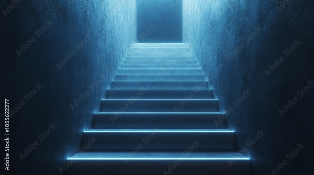 A staircase with blue steps and a blue ceiling A staircase with blue steps and a blue ceiling