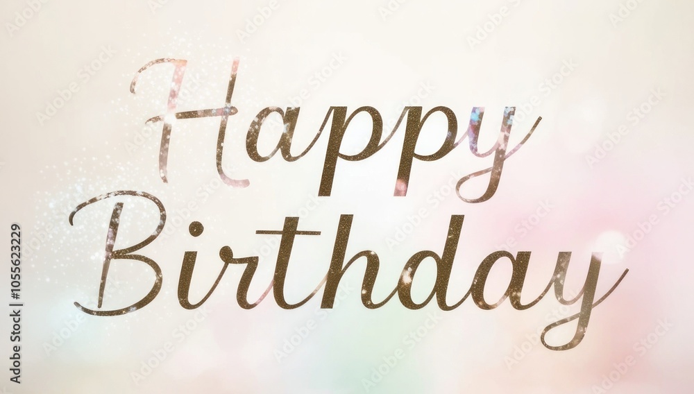 Happy Birthday text with a soft, pastel-colored background featuring light bokeh and subtle sparkles. The design is gentle and elegant, ideal for greeting cards with ample copy space Happy Birthday text with a soft, pastel-colored background featuring light bokeh and subtle sparkles. The design is gentle and elegant, ideal for greeting cards with ample copy space