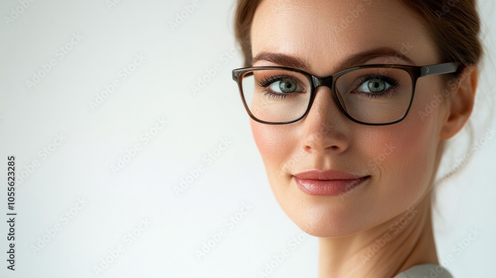Portrait of a woman with glasses, bright eyes, and a calm smile, looking confident and professional, isolated on white Portrait of a woman with glasses, bright eyes, and a calm smile, looking confident and professional, isolated on white