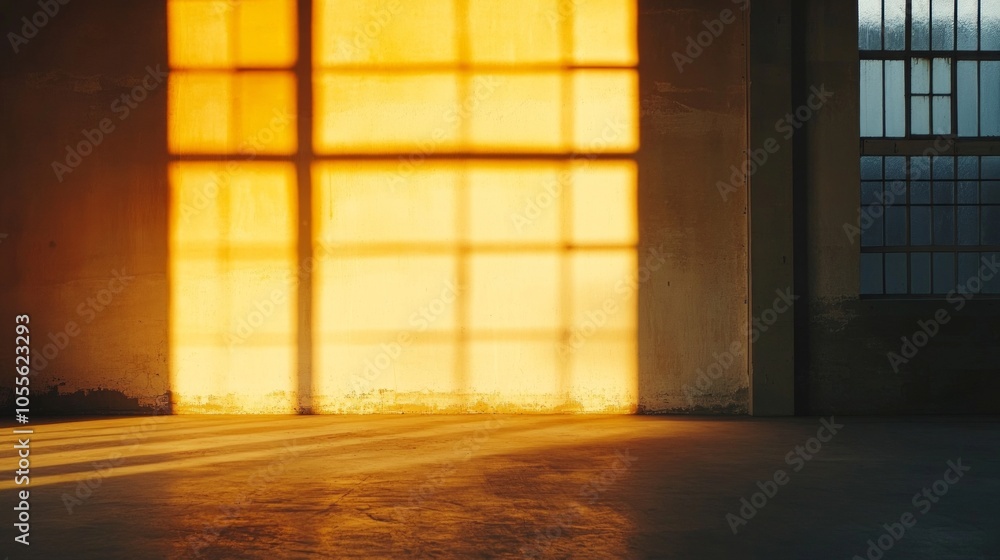 Empty office wall with sunset light cascading in, ready for creative artwork or design elements. Empty office wall with sunset light cascading in, ready for creative artwork or design elements.