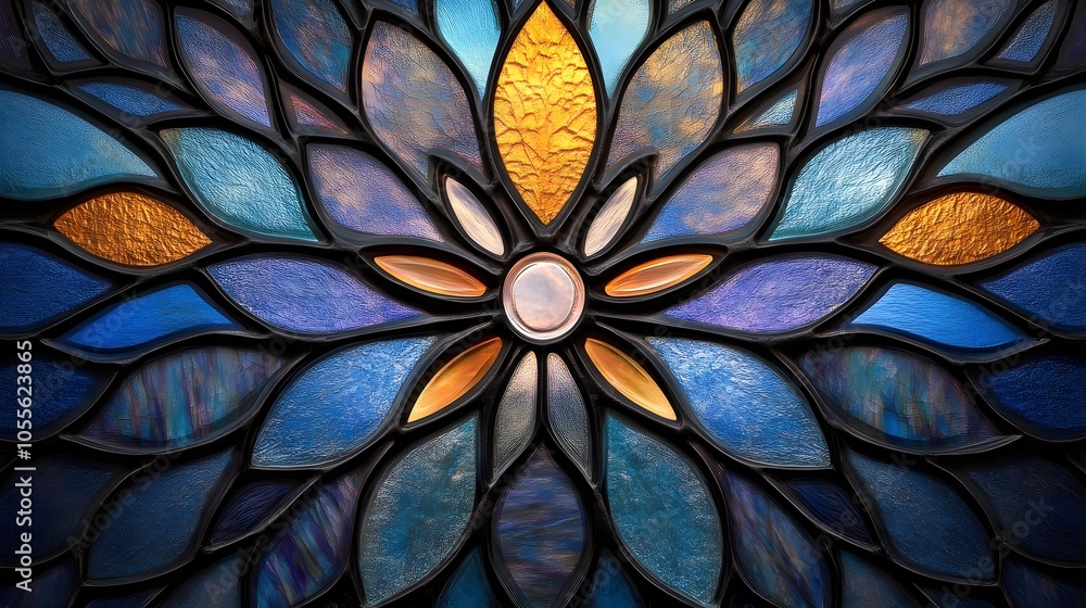 Stained Glass Window with Blue and Purple Hues Stained Glass Window with Blue and Purple Hues