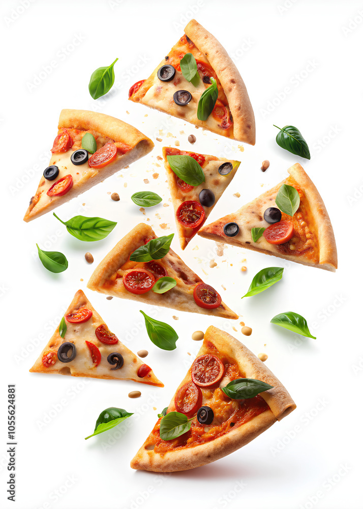 Delicious Pizza slices flying Delicious Pizza slices flying