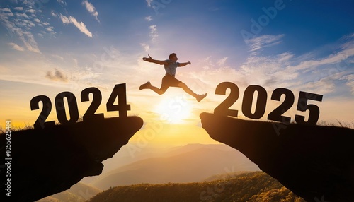 man jump between 2024 and 2025 photo