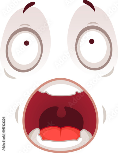 Scared cartoon character with wide eyes and open mouth shows fear and panic, adding humor to any project.