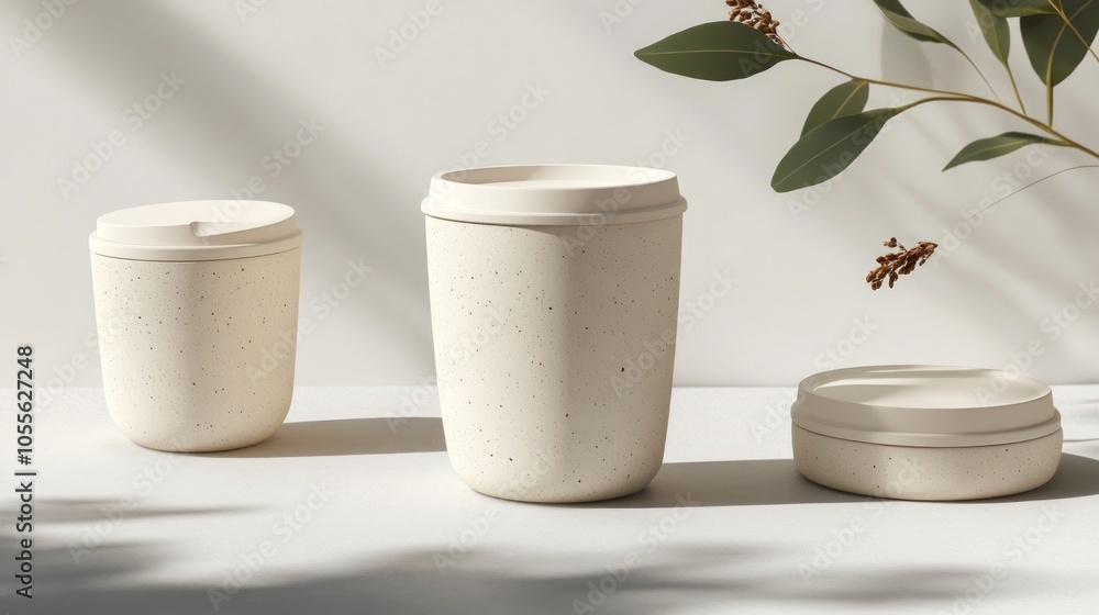 Minimalist coffee cup mockup with lid, displayed on a neutral background for product presentations. Minimalist coffee cup mockup with lid, displayed on a neutral background for product presentations.