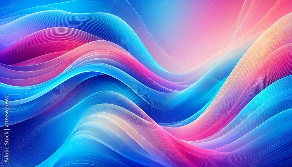 Abstract illustration with dynamic wave patterns in blue, purple, and pink gradient colors. Abstract illustration with dynamic wave patterns in blue, purple, and pink gradient colors.