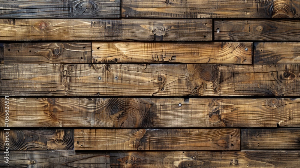 A close-up of a rustic wooden wall with weathered brown planks arranged horizontally, showing the texture and natural grain of the wood. A close-up of a rustic wooden wall with weathered brown planks arranged horizontally, showing the texture and natural grain of the wood.