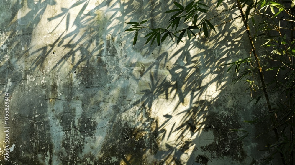 Bamboo Shadows on an Aged Cement Wall in Soft Afternoon Sun Bamboo Shadows on an Aged Cement Wall in Soft Afternoon Sun