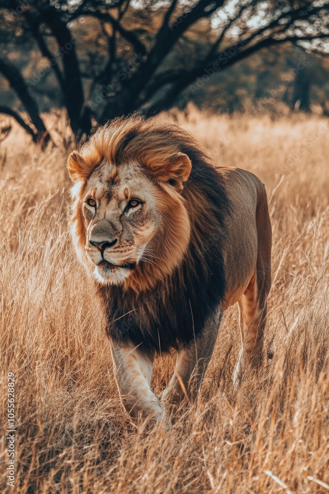 Lion in Dry Grass Field Lion in Dry Grass Field