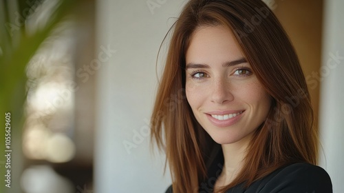Free Download Young woman with straight brown hair and confident smile, appearing professional and friendly, isolated on white - GFXLoad