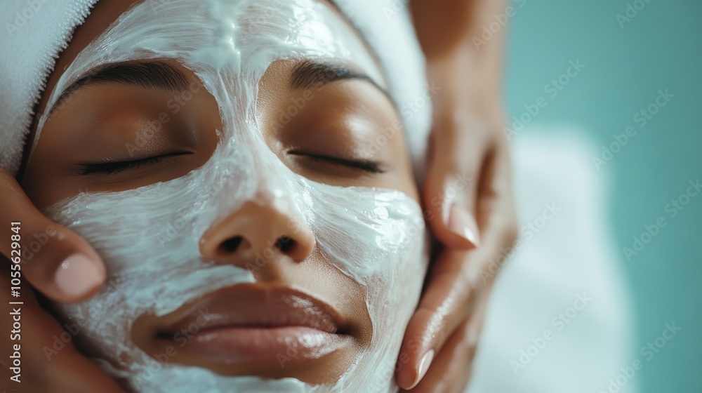 A refreshing scene depicting a person enjoying a home spa facial treatment with soothing mask, capturing essence of relaxation, care, and personal well-being at home. A refreshing scene depicting a person enjoying a home spa facial treatment with soothing mask, capturing essence of relaxation, care, and personal well-being at home.
