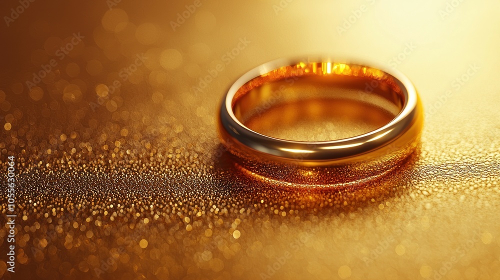 A Single Gold Ring on a Glittering Gold Background A Single Gold Ring on a Glittering Gold Background