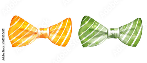 Yellow and green bow tie.Vector watercolor illustration of men's clothing accessory