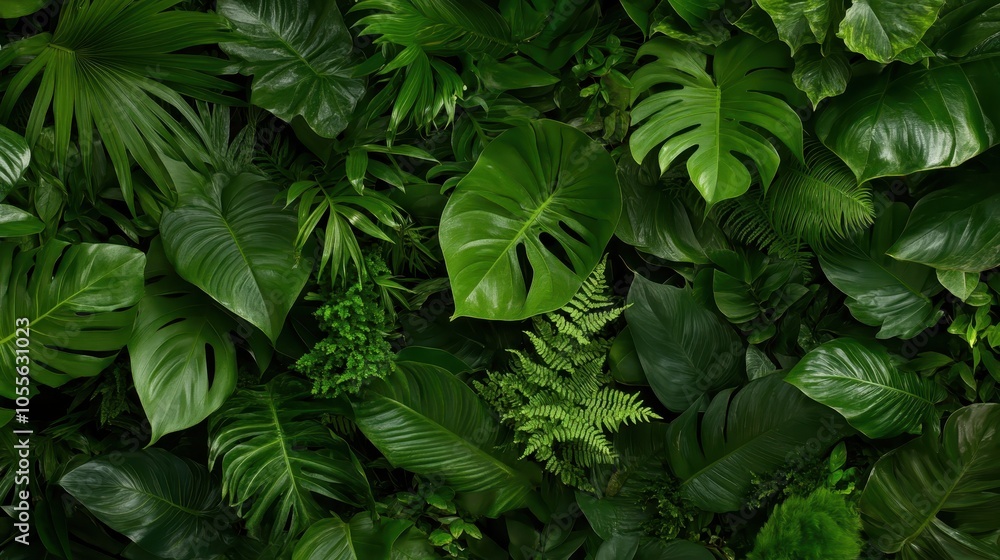 A vibrant display of tropical leaves in various shades of green, showcasing the diversity of lush foliage. Ideal for nature and botanical themes. A vibrant display of tropical leaves in various shades of green, showcasing the diversity of lush foliage. Ideal for nature and botanical themes.
