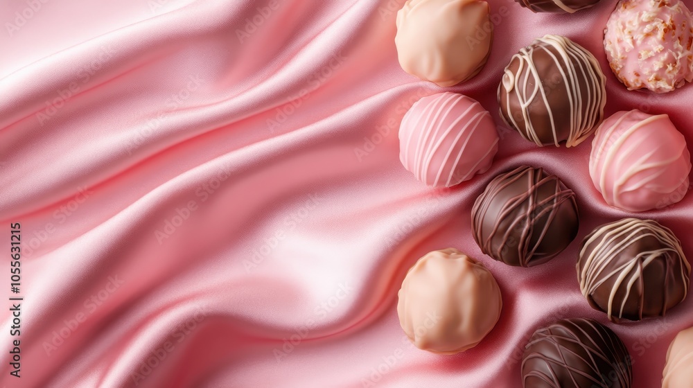 A beautifully arranged assortment of gourmet truffles on a soft rose fabric surface, capturing a sense of luxury and indulgence for culinary and upscale themes. A beautifully arranged assortment of gourmet truffles on a soft rose fabric surface, capturing a sense of luxury and indulgence for culinary and upscale themes.