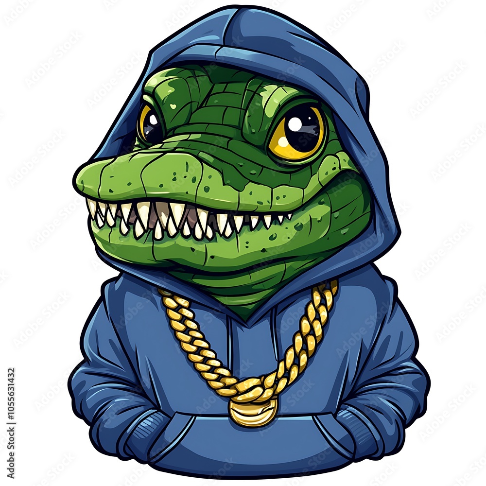 Obraz premium Cartoon crocodile in a leather jacket and boots on a white background.