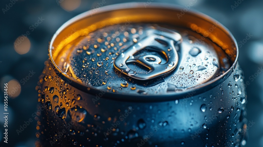Wet beverage can mockup with droplets, perfect for refreshing drink advertising or product label presentations