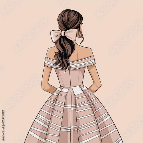 Illustration of a woman in an elegant off-shoulder dress