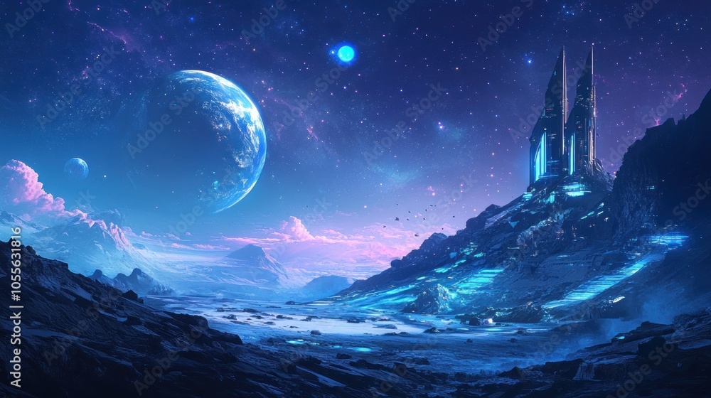 Futuristic Cityscape Under a Starry Sky Futuristic Cityscape Under a Starry Sky