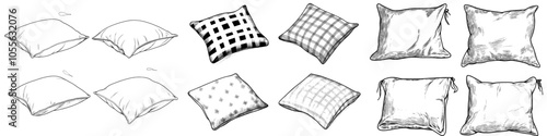 Modern graphic pillow set black and white isolated sketch illustration