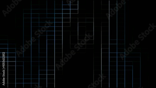 A dynamic background made of straight lines and squares pulsating on a dark background. Video art graphics.