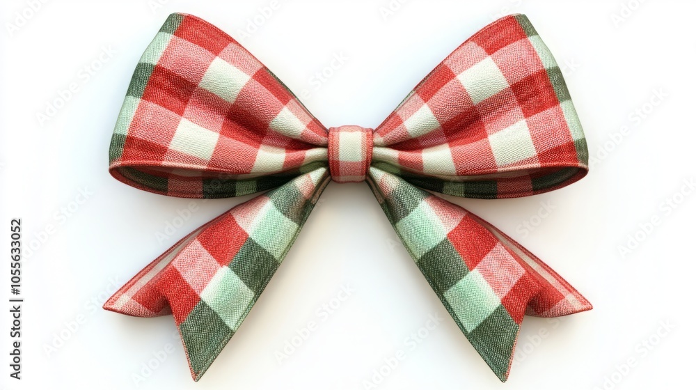 A festive red and green checkered bow, perfect for gift wrapping. A festive red and green checkered bow, perfect for gift wrapping.