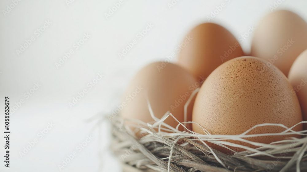 Farm fresh eggs in rustic basket - perfect for culinary and farmhouse decor themes Farm fresh eggs in rustic basket - perfect for culinary and farmhouse decor themes