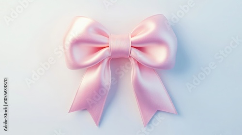 A soft pink satin bow with flowing ribbons on a light background.